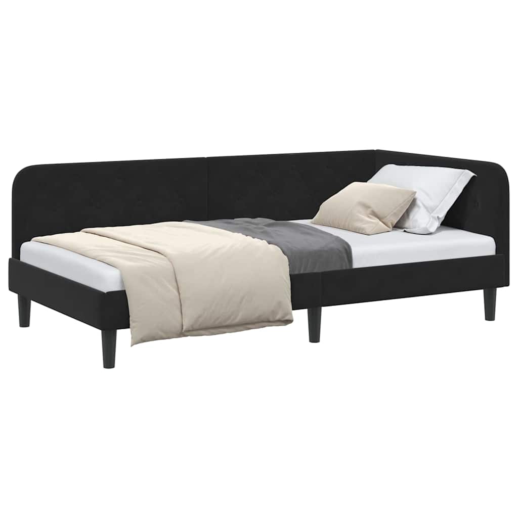 Cornice del letto ad angolo Nero 90 x 190 cm Velluto