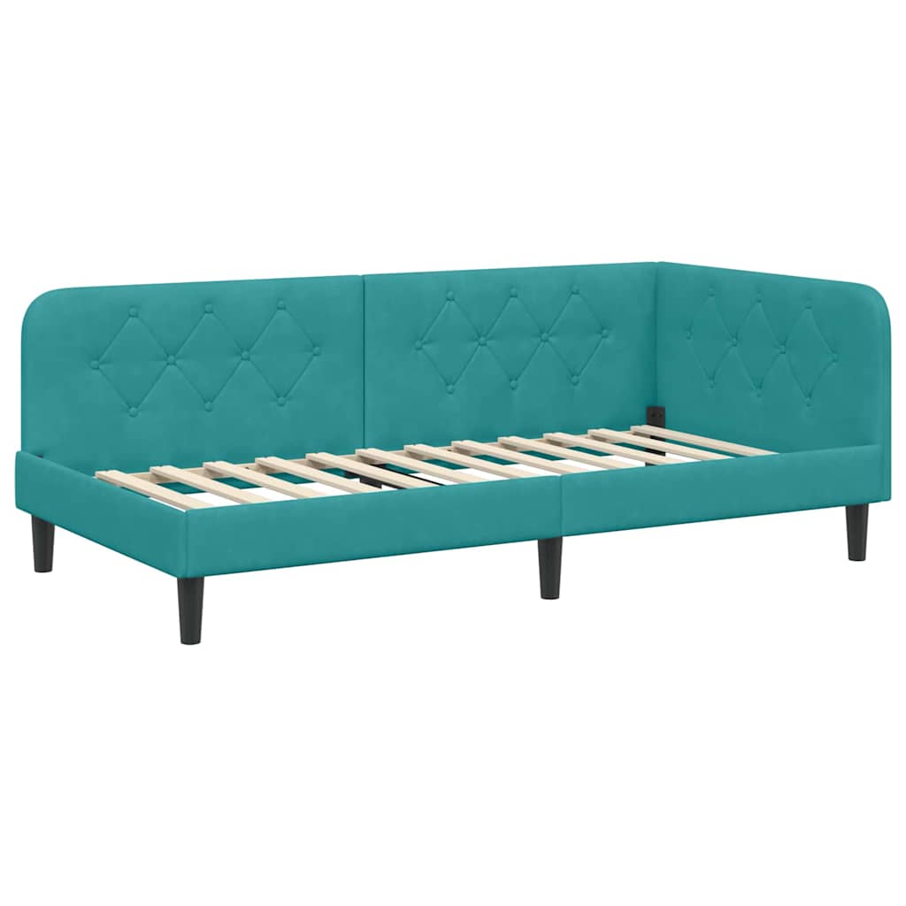 Cornice del letto ad angolo Turchese 90 x 190 cm Velluto