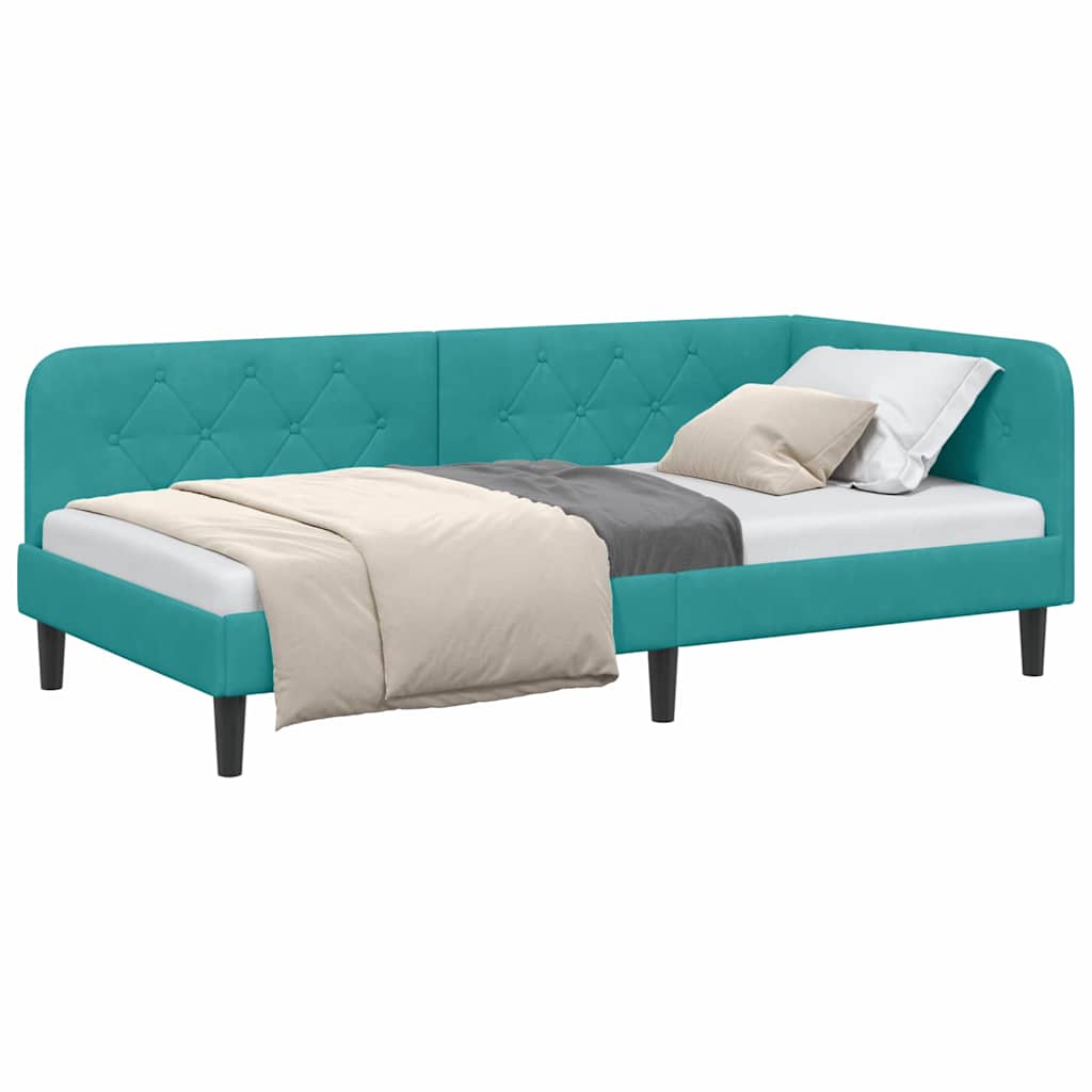 Cornice del letto ad angolo Turchese 90 x 190 cm Velluto