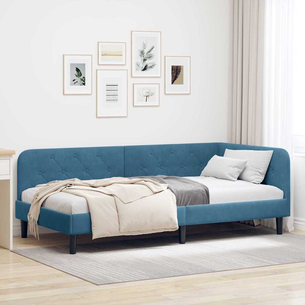 Cornice del letto ad angolo Blu 90 x 200 cm Velluto