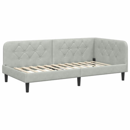 Cornice del letto ad angolo Grigio chiaro 90 x 200 cm Velluto