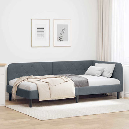 Cornice del letto ad angolo Grigio scuro 90 x 200 cm Velluto