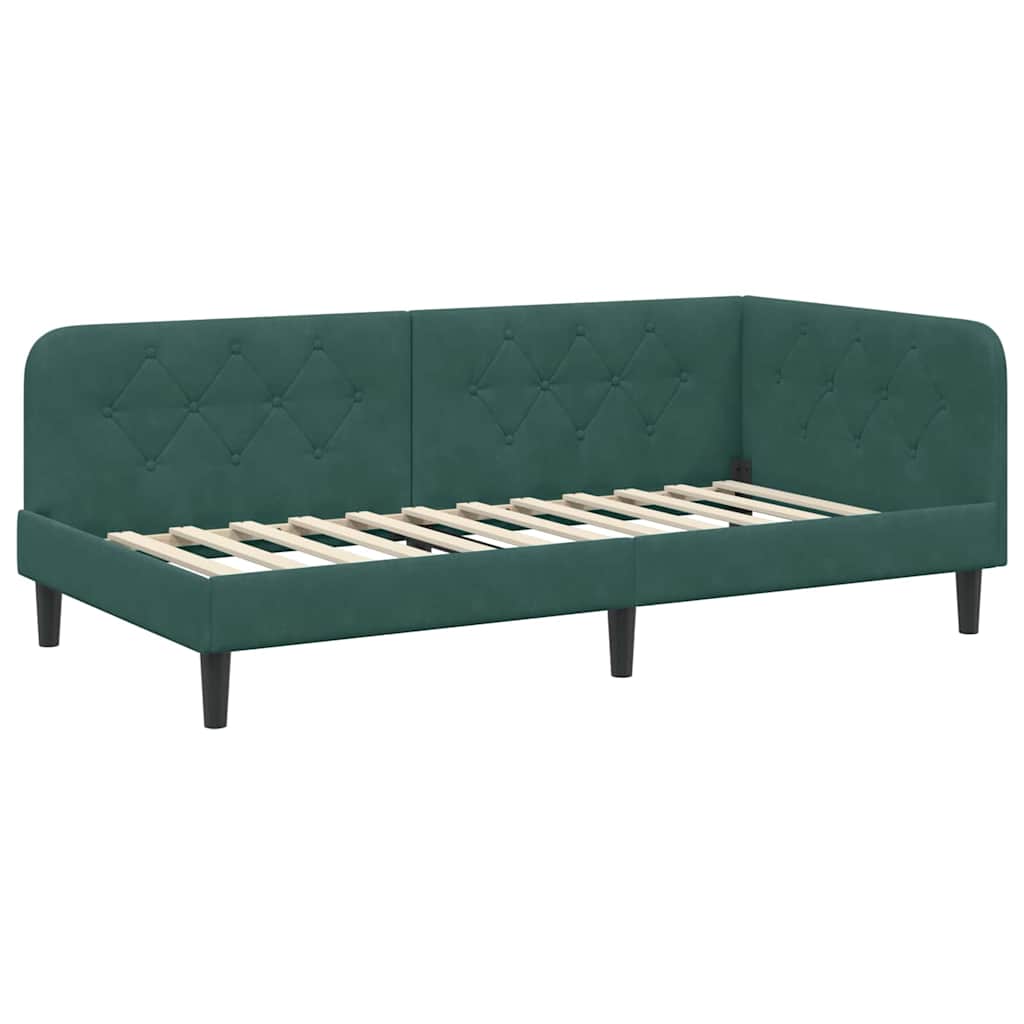 Cornice del letto ad angolo Verde Scuro 90 x 200 cm Velluto