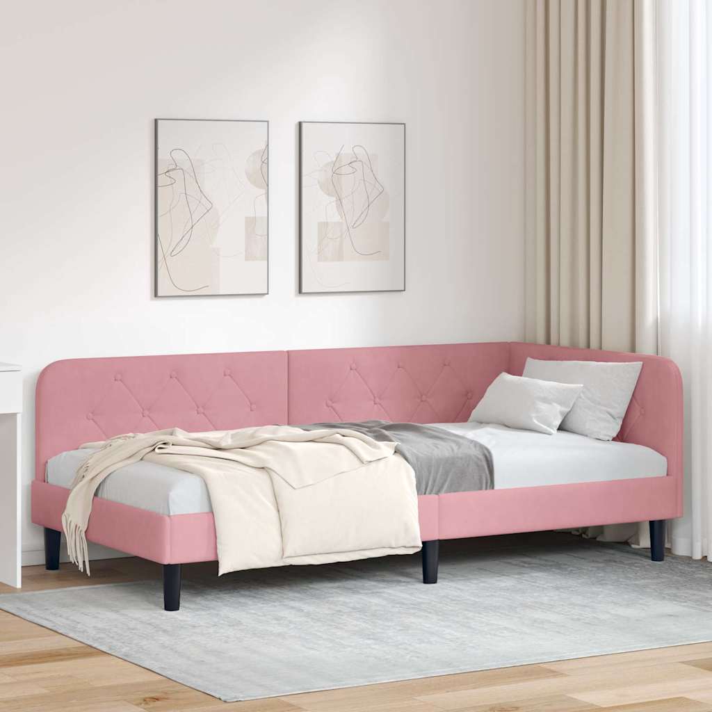 Cornice del letto ad angolo Rosa 90 x 200 cm Velluto