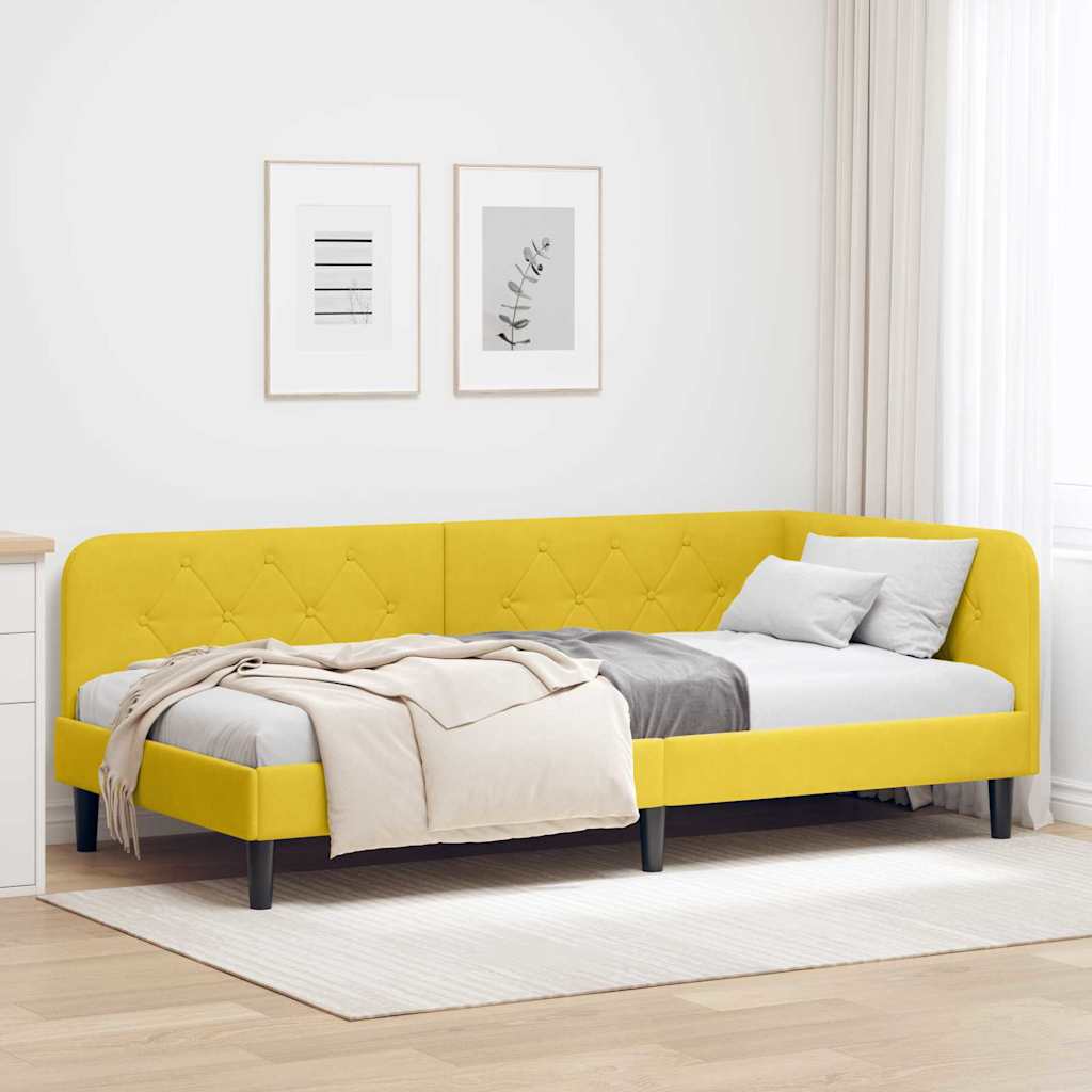 Cornice del letto ad angolo Giallo 90 x 200 cm Velluto