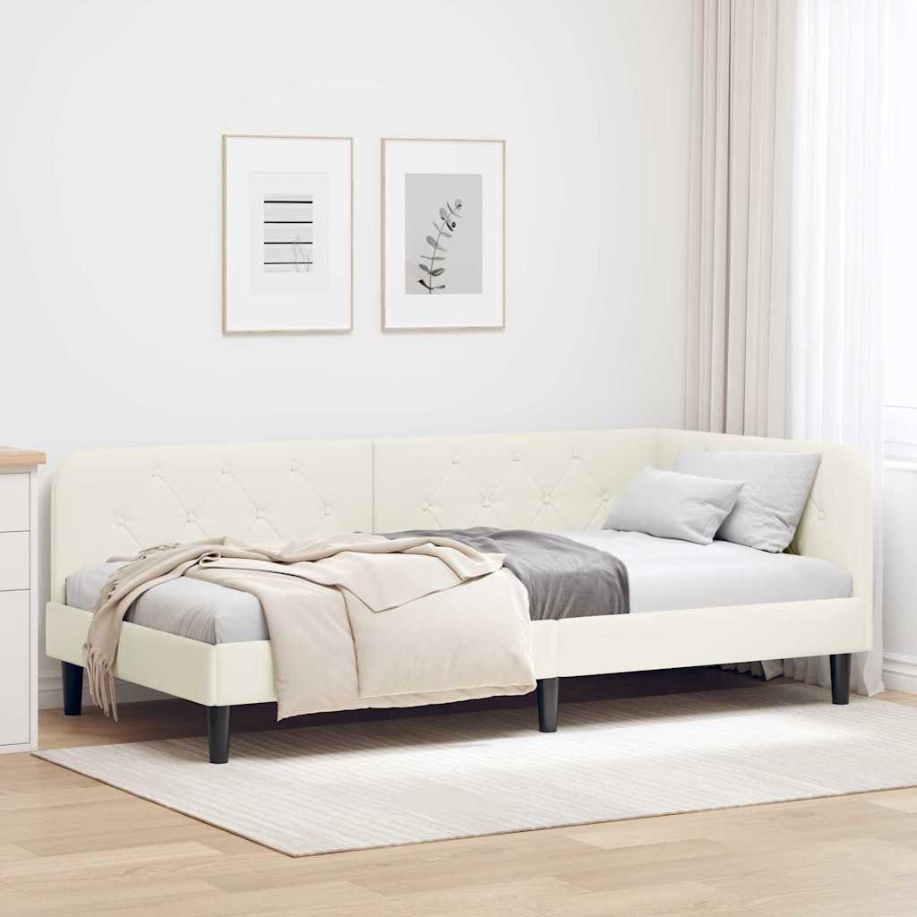 Cornice del letto ad angolo Crema 90 x 200 cm Velluto