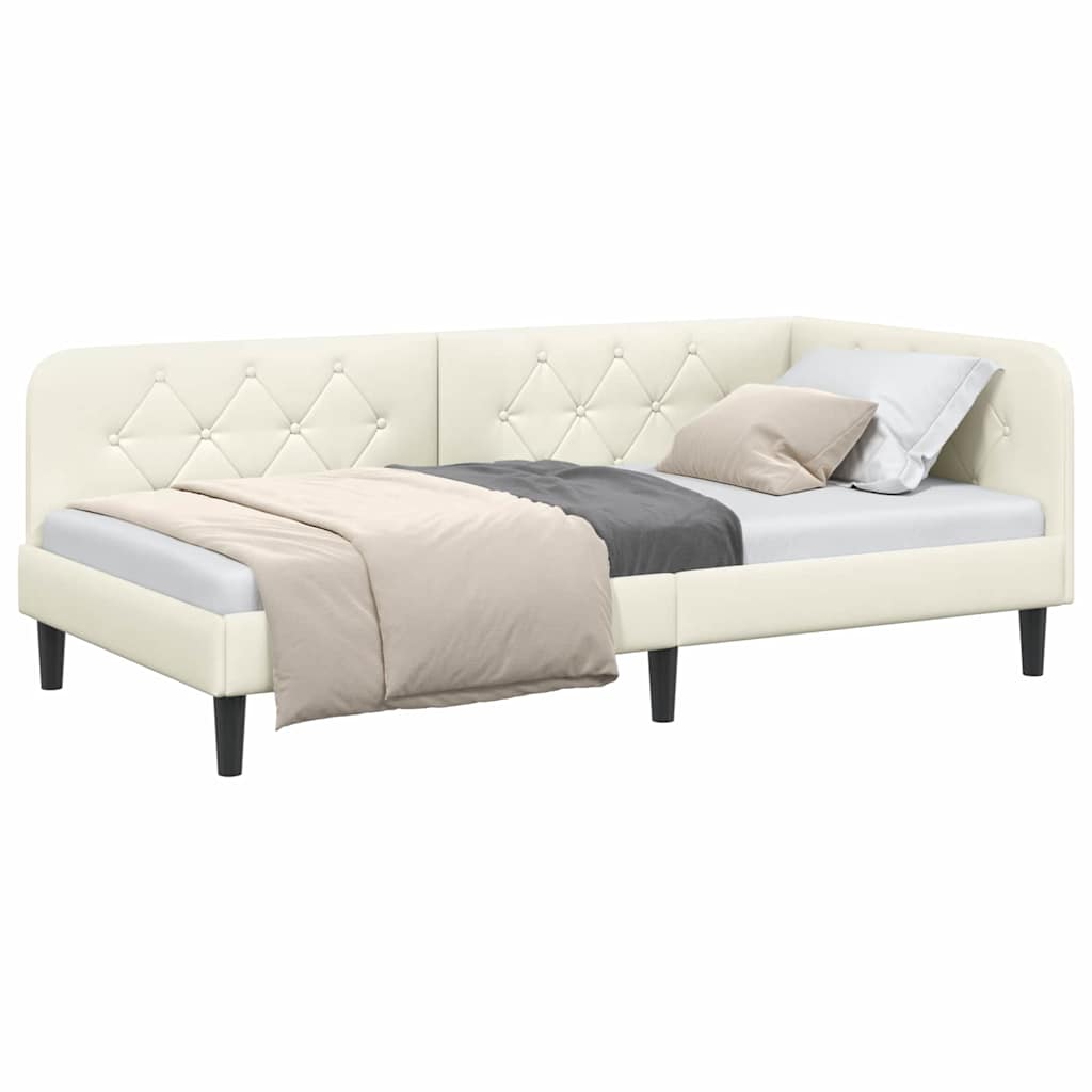 Cornice del letto ad angolo Crema 90 x 200 cm Velluto