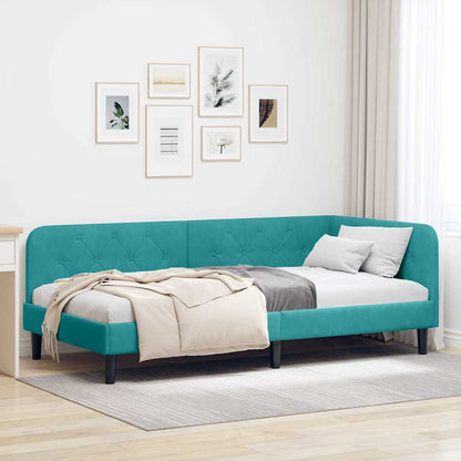 Cornice del letto ad angolo Turchese 90 x 200 cm Velluto