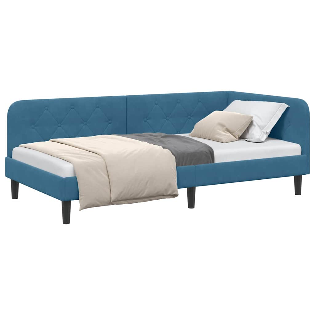 Cornice del letto ad angolo Blu 100 x 200 cm Velluto