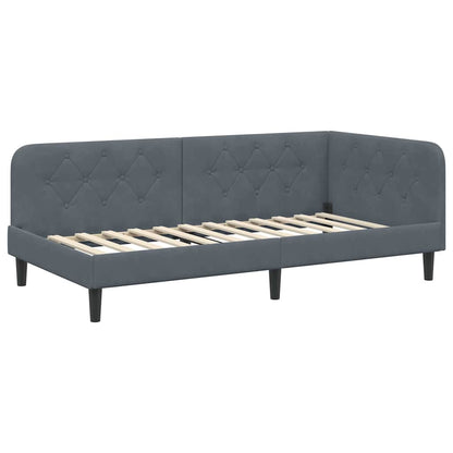 Cornice del letto ad angolo Grigio scuro 100 x 200 cm Velluto