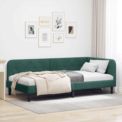 Cornice del letto ad angolo Verde Scuro 100 x 200 cm Velluto