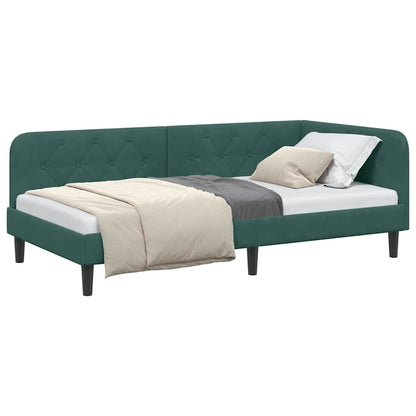 Cornice del letto ad angolo Verde Scuro 100 x 200 cm Velluto