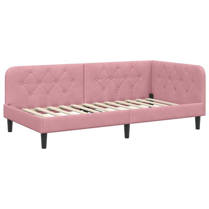 Cornice del letto ad angolo Rosa 100 x 200 cm Velluto