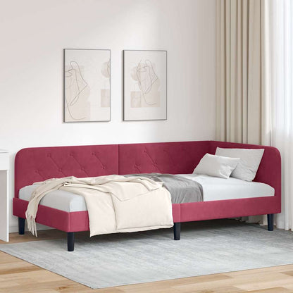 Cornice del letto ad angolo Rosso Vino 100 x 200 cm Velluto