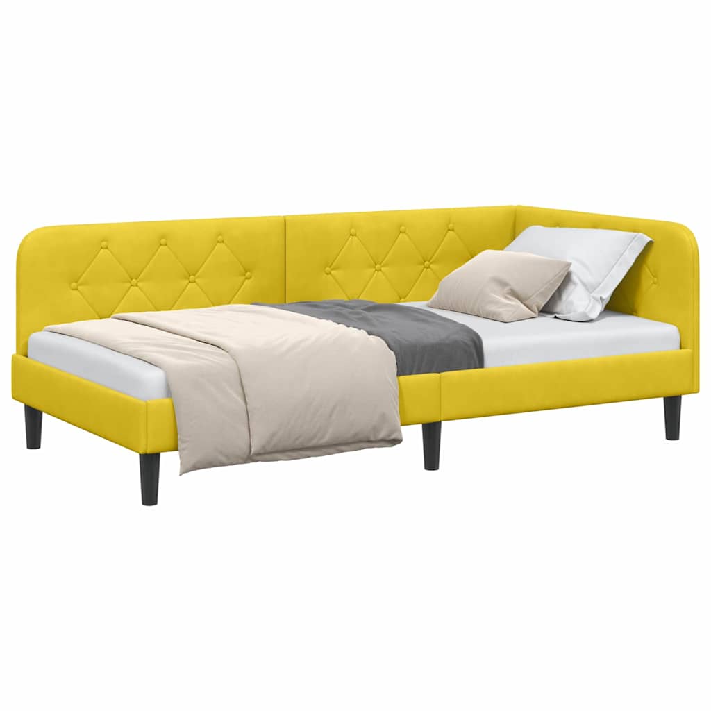 Cornice del letto ad angolo Giallo 100 x 200 cm Velluto