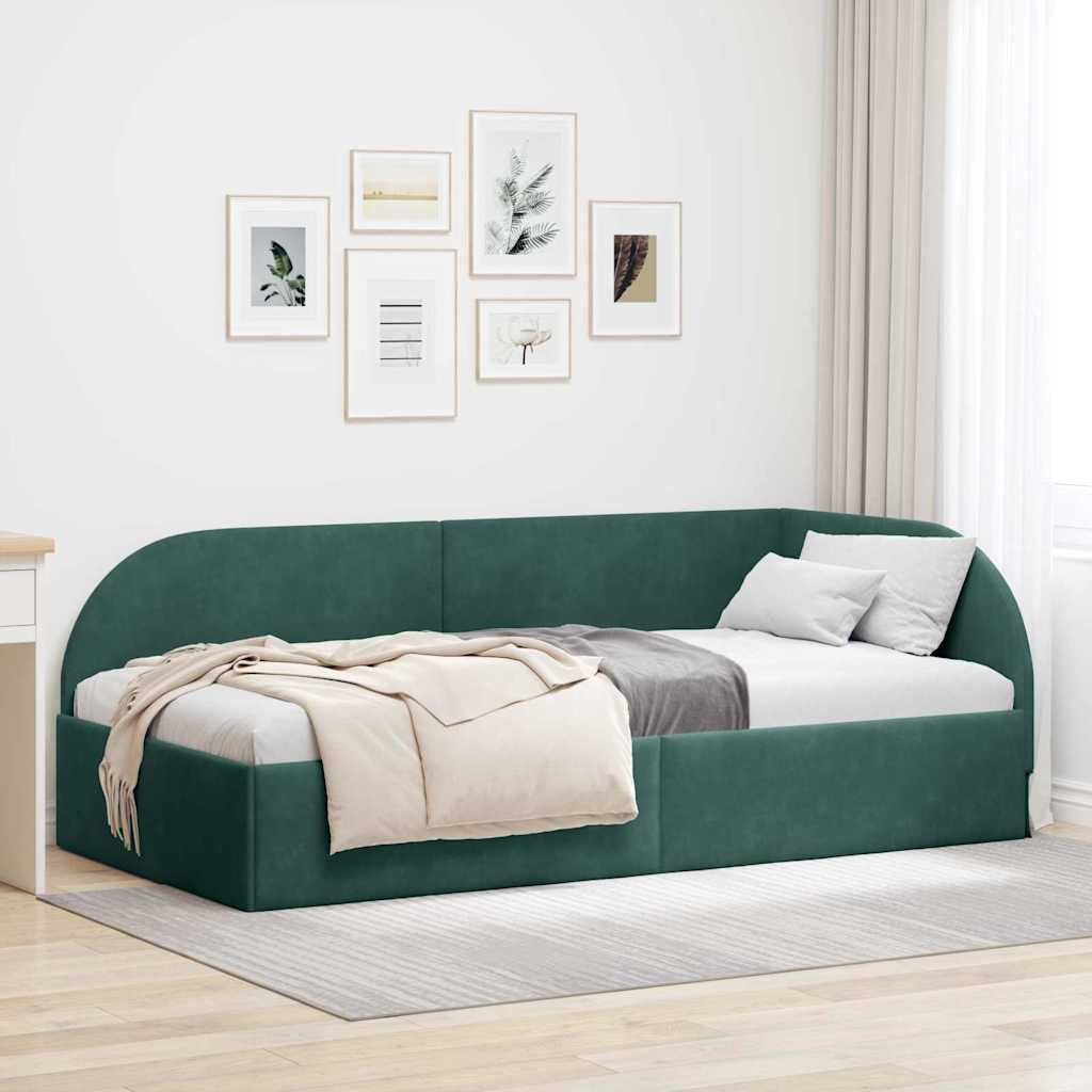 Cornice del letto ad angolo Verde Scuro 80 cm x 200 cm Velluto
