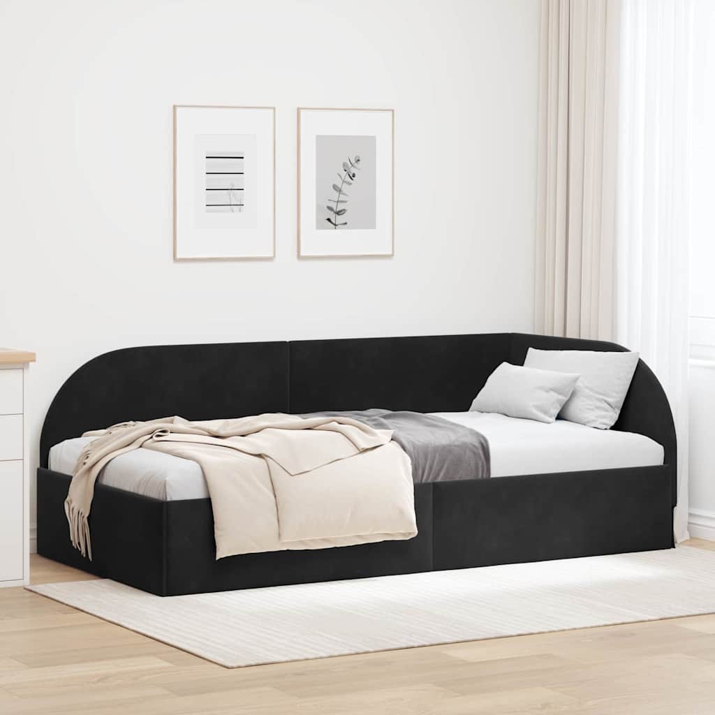 Cornice del letto ad angolo Nero 80 cm x 200 cm Velluto
