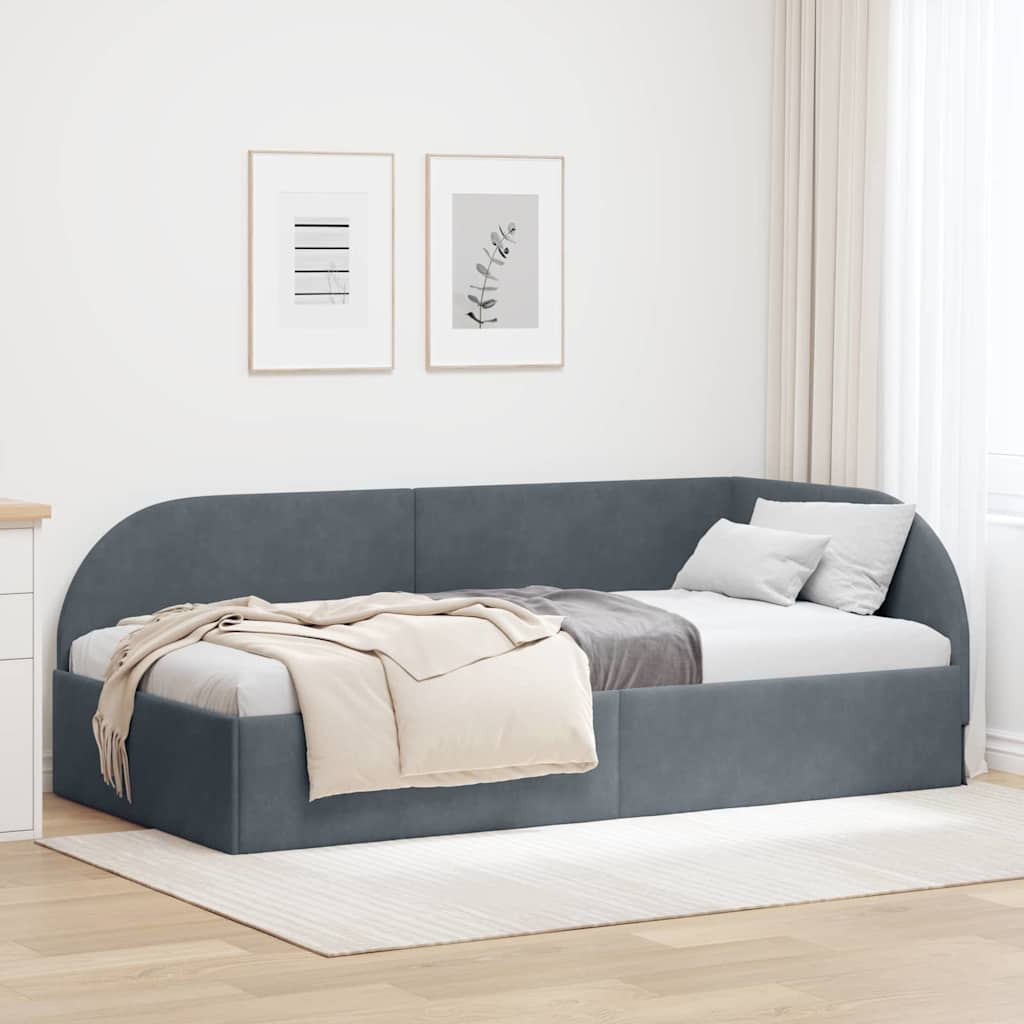 Cornice del letto ad angolo Grigio scuro 90 cm x 190 cm Velluto