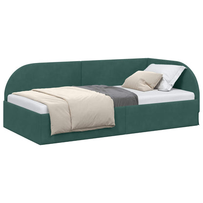 Cornice del letto ad angolo Verde Scuro 90 cm x 190 cm Velluto