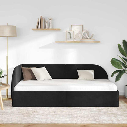 Cornice del letto ad angolo Nero 90 cm x 190 cm Velluto