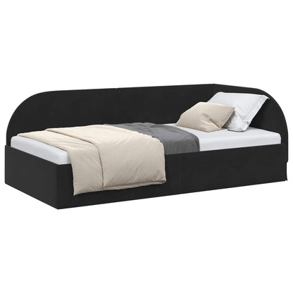 Cornice del letto ad angolo Nero 90 cm x 190 cm Velluto