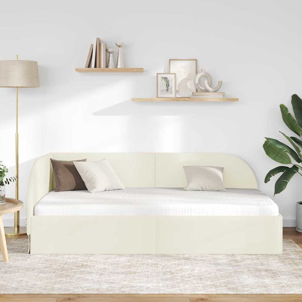 Cornice del letto ad angolo Crema 90 cm x 190 cm Velluto