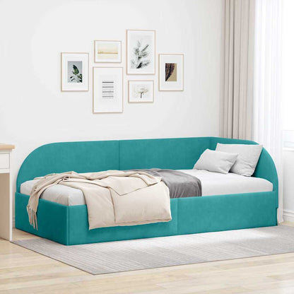 Cornice del letto ad angolo Turchese 90 cm x 190 cm Velluto