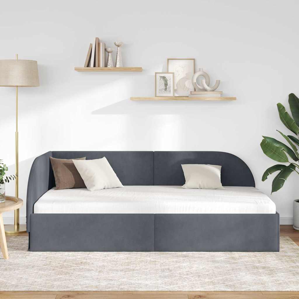 Cornice del letto ad angolo Grigio scuro 90 cm x 200 cm Velluto
