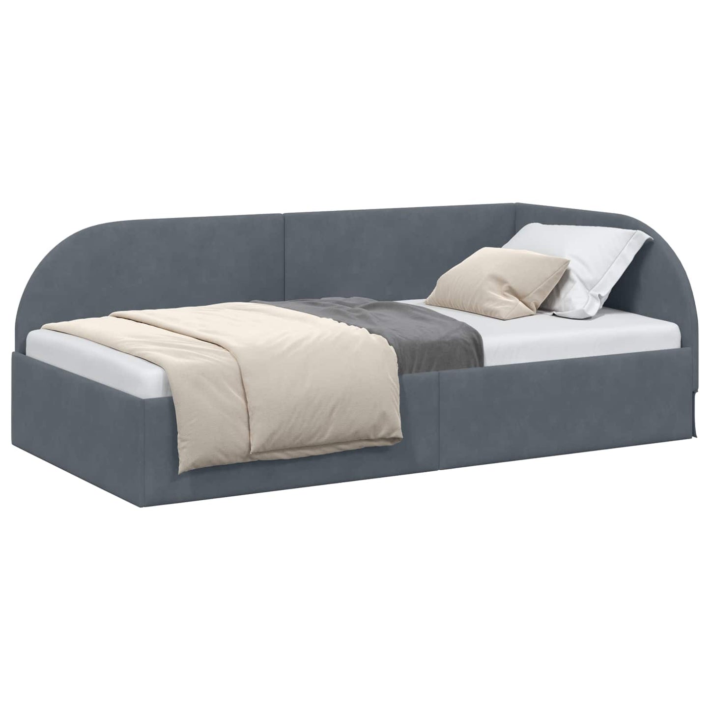 Cornice del letto ad angolo Grigio scuro 90 cm x 200 cm Velluto