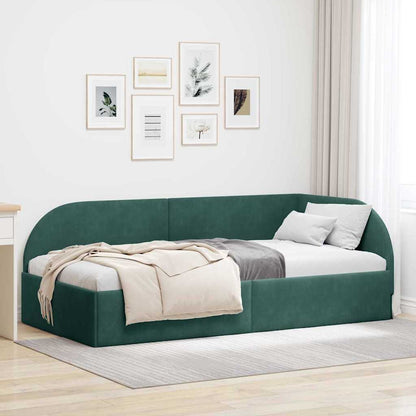 Cornice del letto ad angolo Verde Scuro 90 cm x 200 cm Velluto