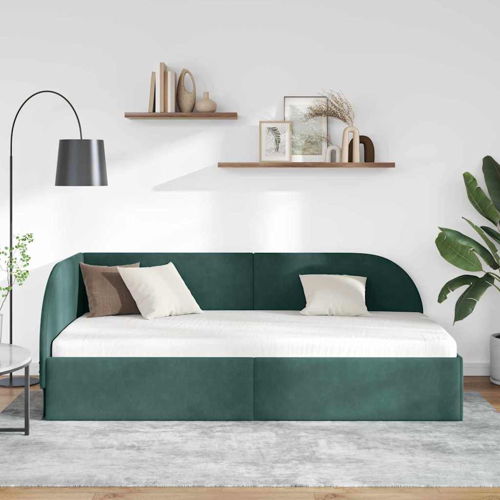 Cornice del letto ad angolo Verde Scuro 90 cm x 200 cm Velluto