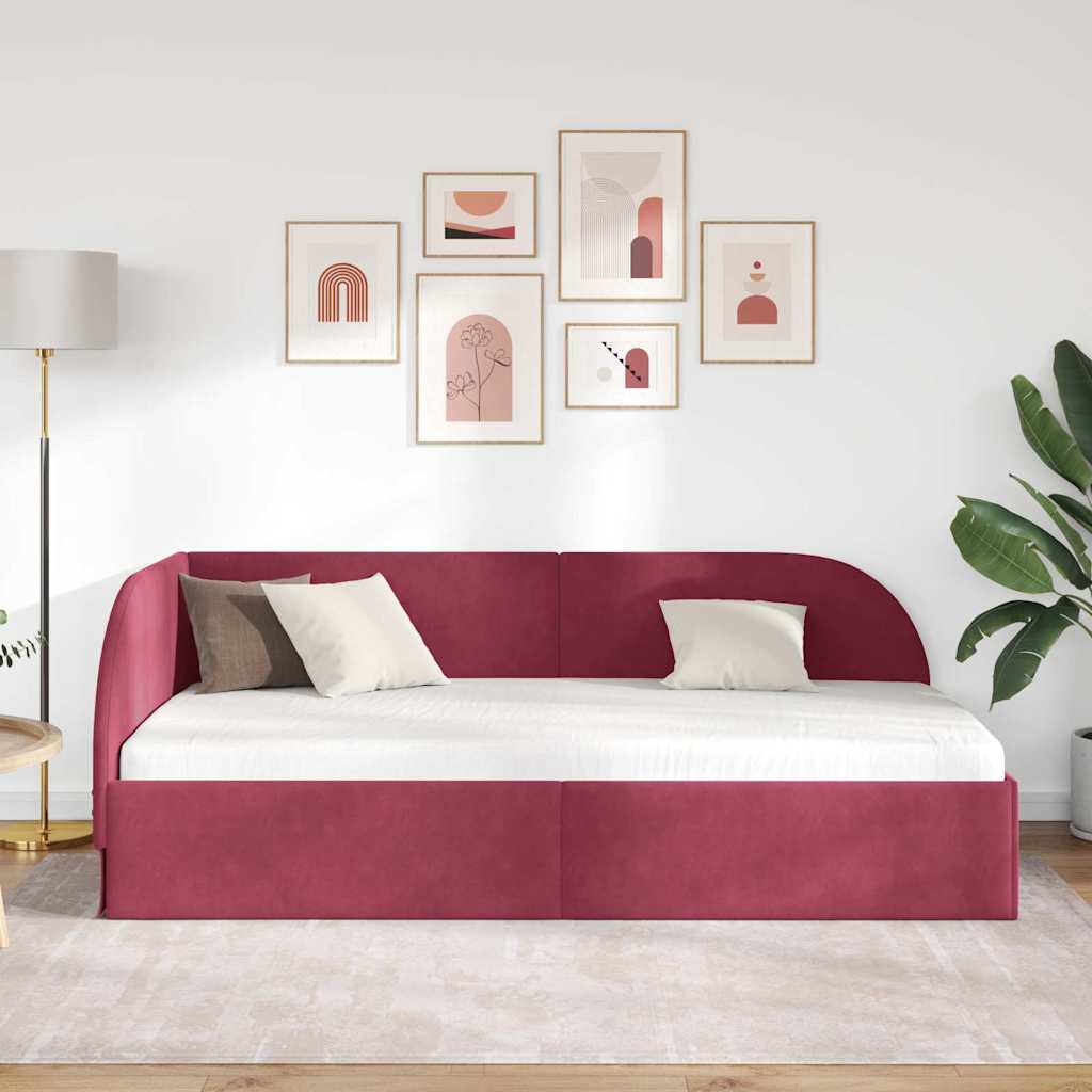 Cornice del letto ad angolo Rosso Vino 90 cm x 200 cm Velluto