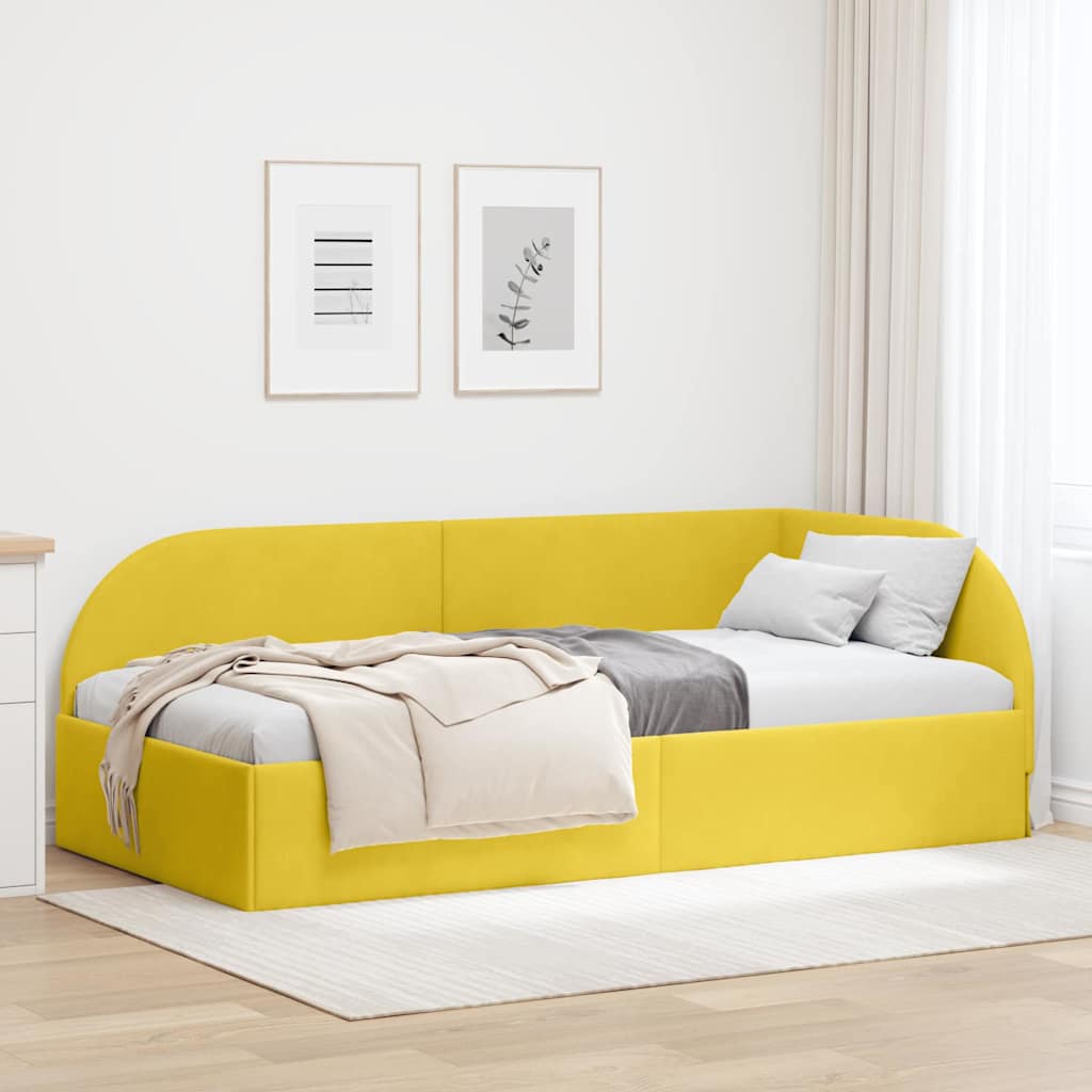 Cornice del letto ad angolo Giallo 90 cm x 200 cm Velluto