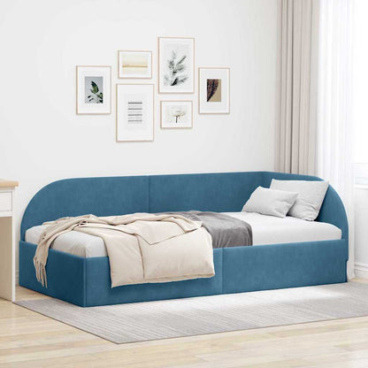 Cornice del letto ad angolo Blu 100 cm x 200 cm Velluto
