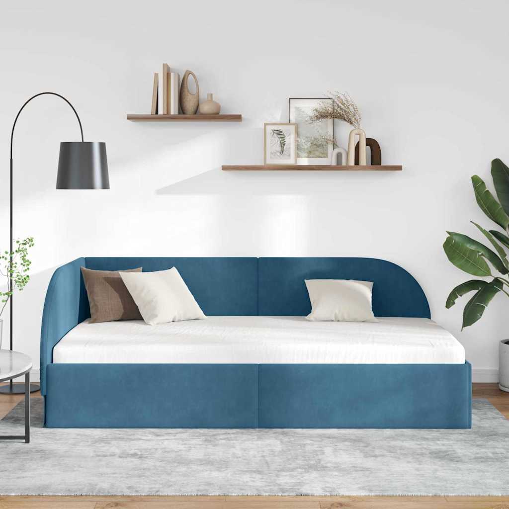 Cornice del letto ad angolo Blu 100 cm x 200 cm Velluto