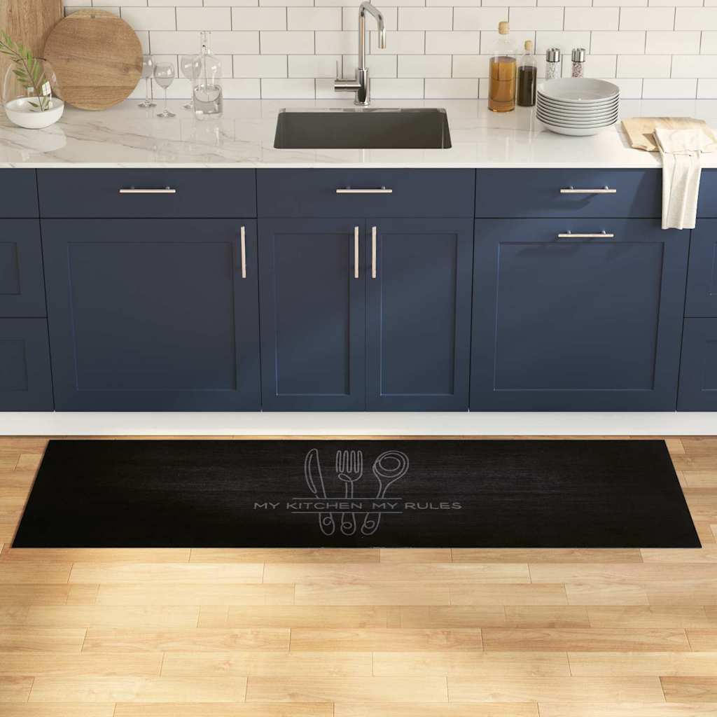 Tappeto da Cucina Posate Nero 180 x 60 cm Velluto