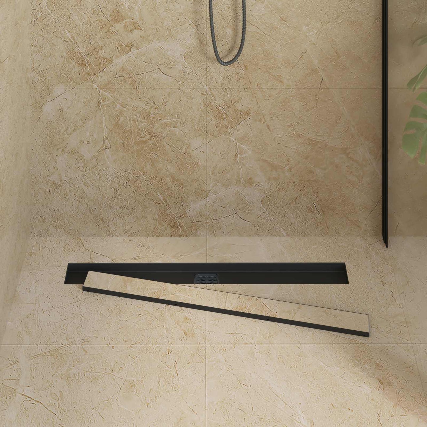 Scarico doccia 2-in-1 con sifone a 360Â° Nero 80 cm
