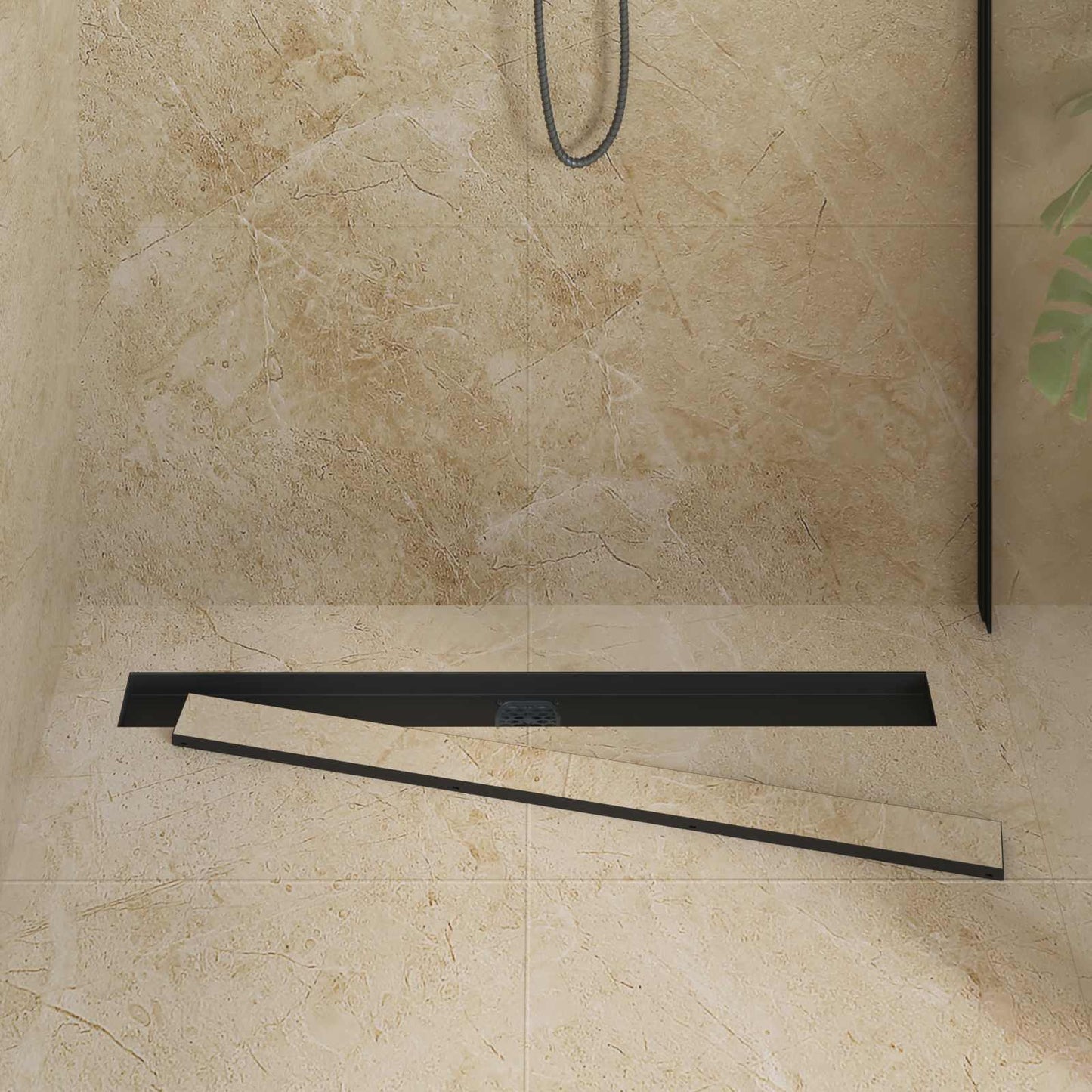 Scarico doccia 2-in-1 con sifone a 360Â° Nero 90 cm