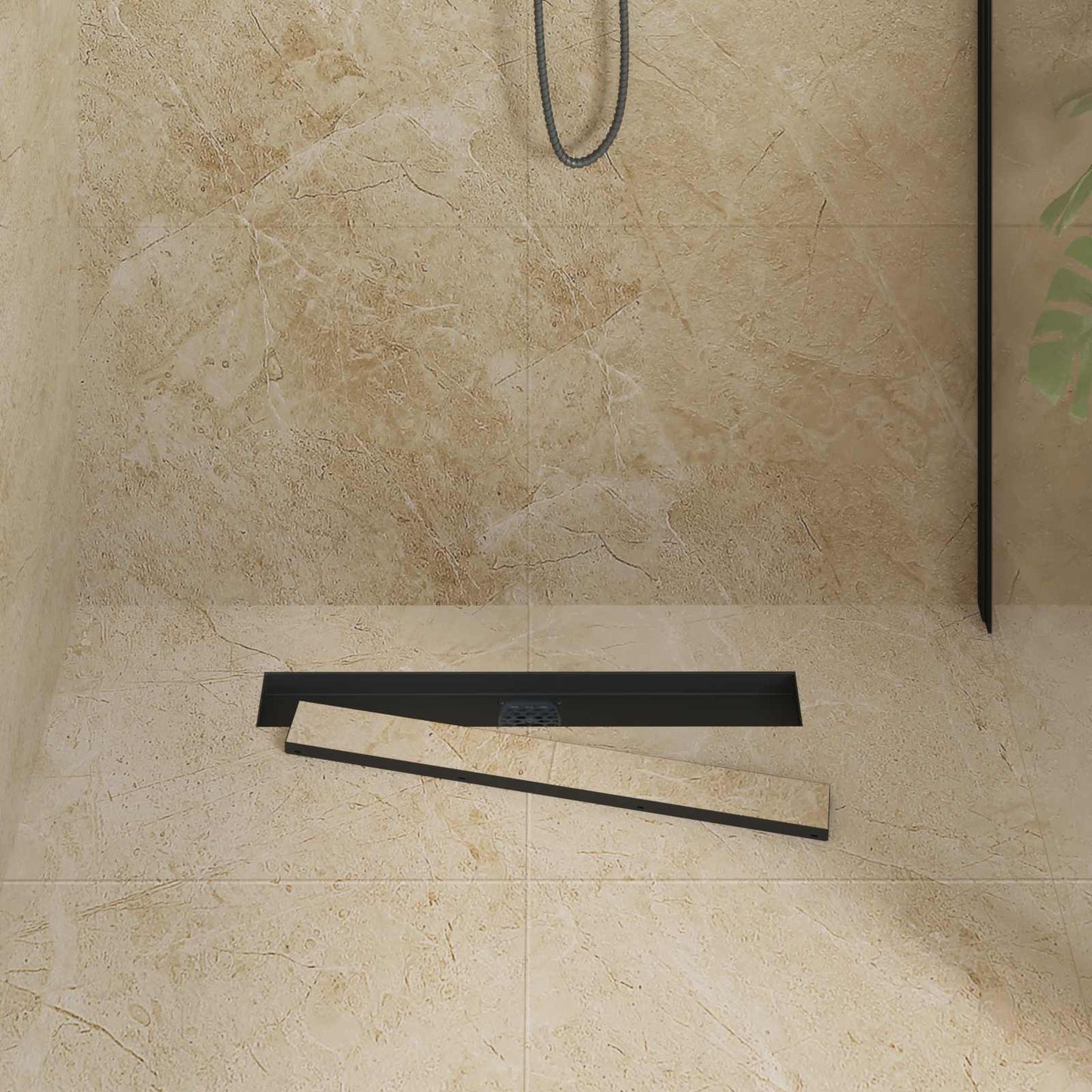 Scarico doccia 2-in-1 con sifone a 360Â° Nero 60 cm