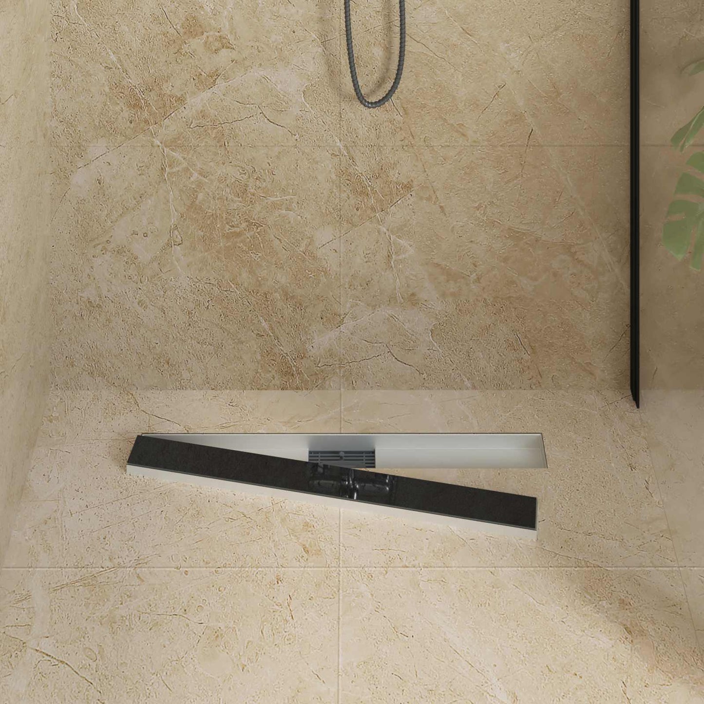 Drenaggio doccia con copertura in vetro Nero 80 cm