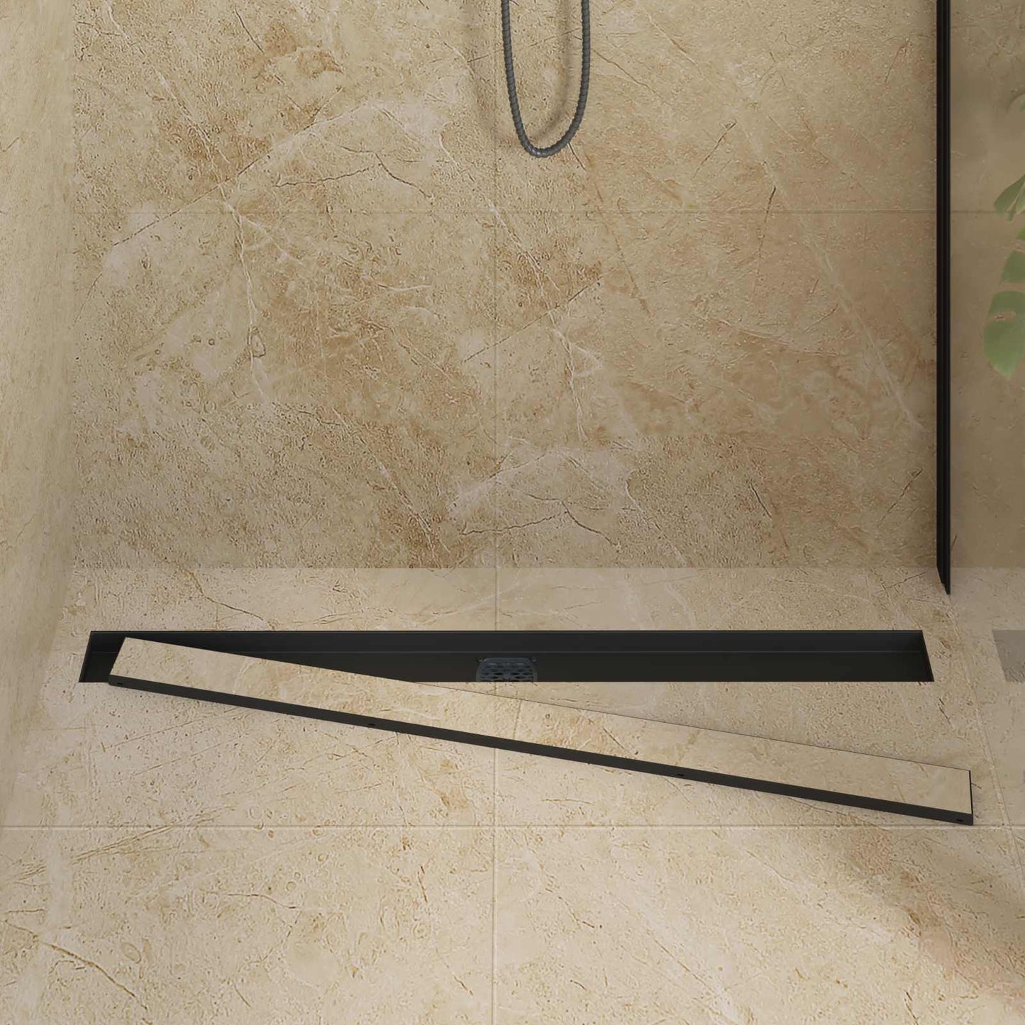 Scarico doccia 2-in-1 con sifone a 360Â° Nero 100 cm