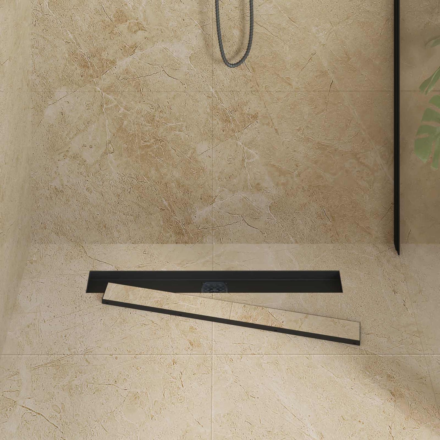 Scarico doccia 2-in-1 con sifone a 360Â° Nero 70 cm