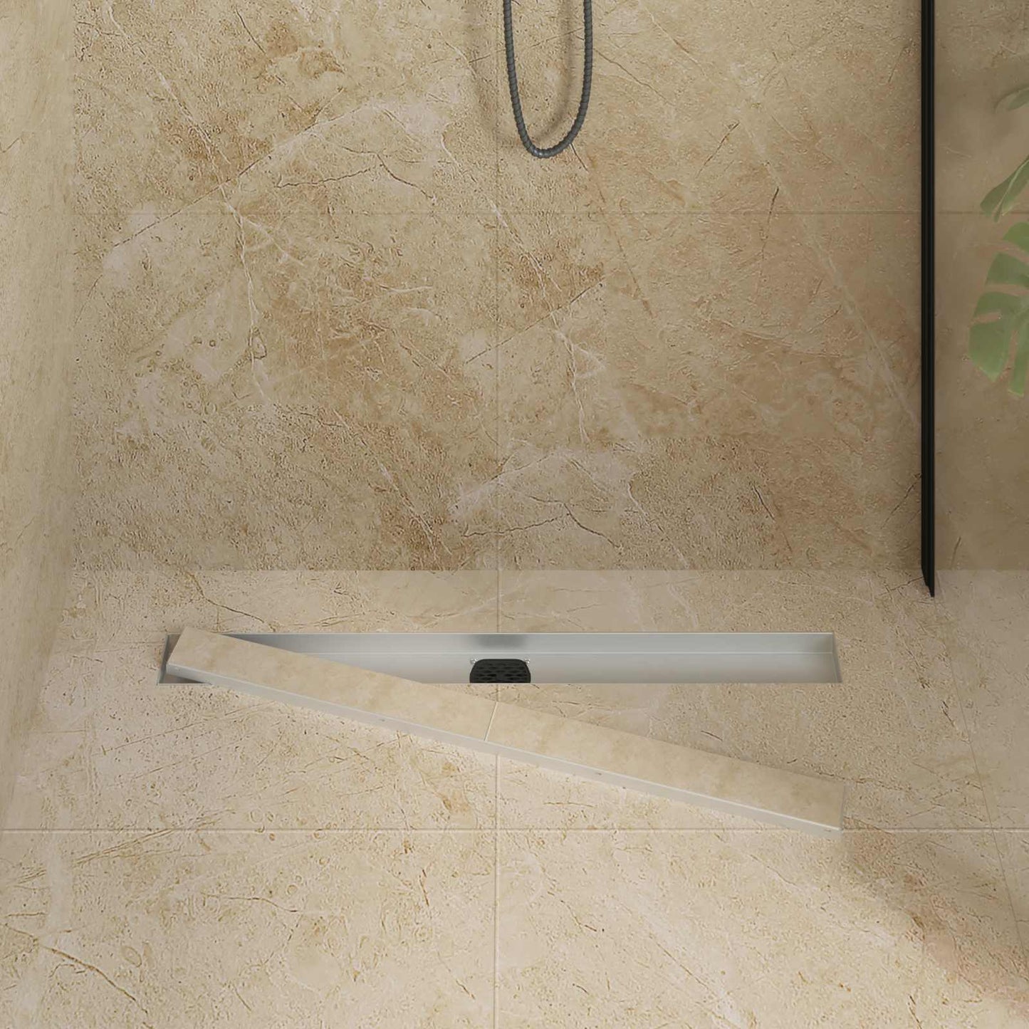 Scarico doccia 2-in-1 con sifone a 360Â° Argento 80 cm