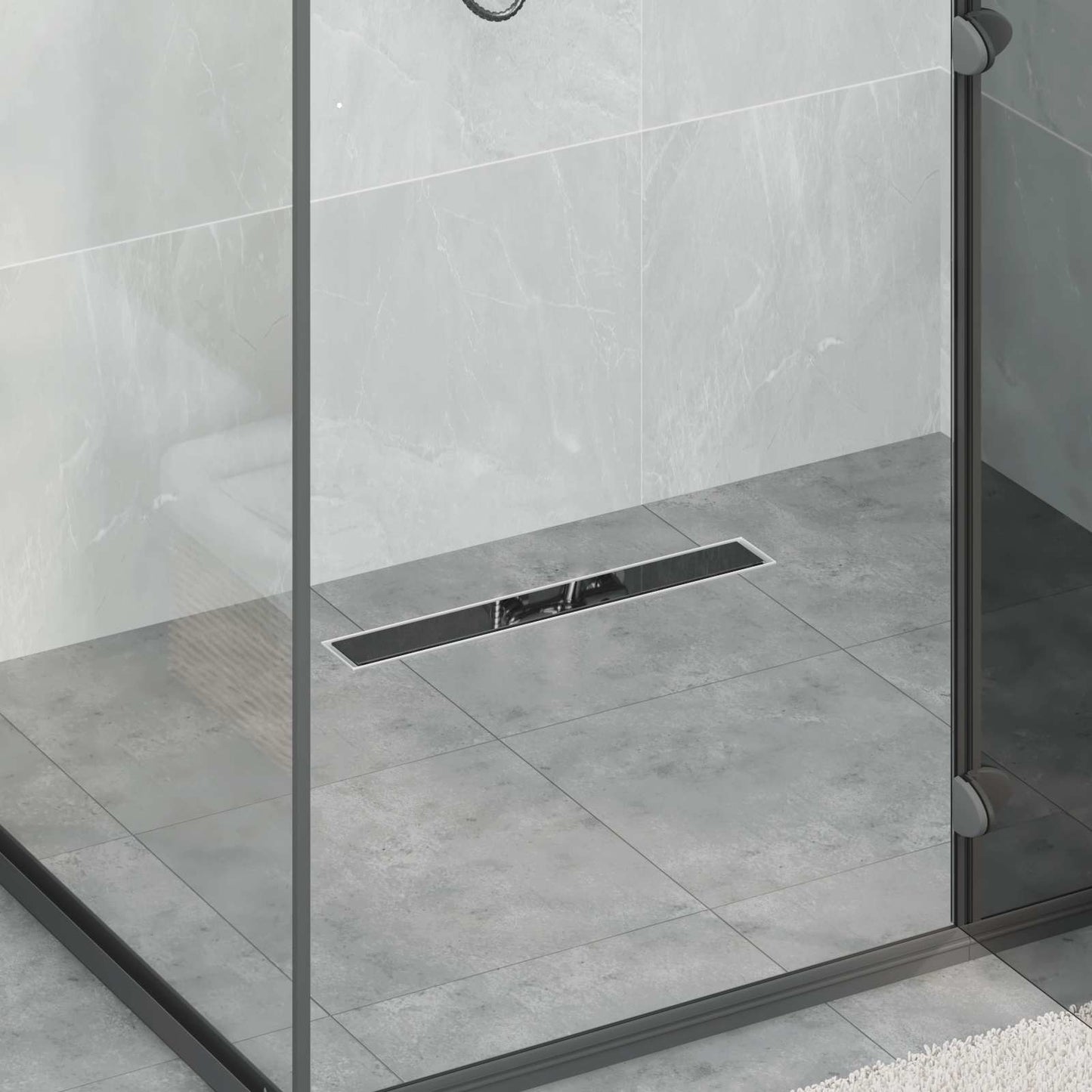 Scarico doccia con copertura in vetro e sifone a 360Â° 50 cm