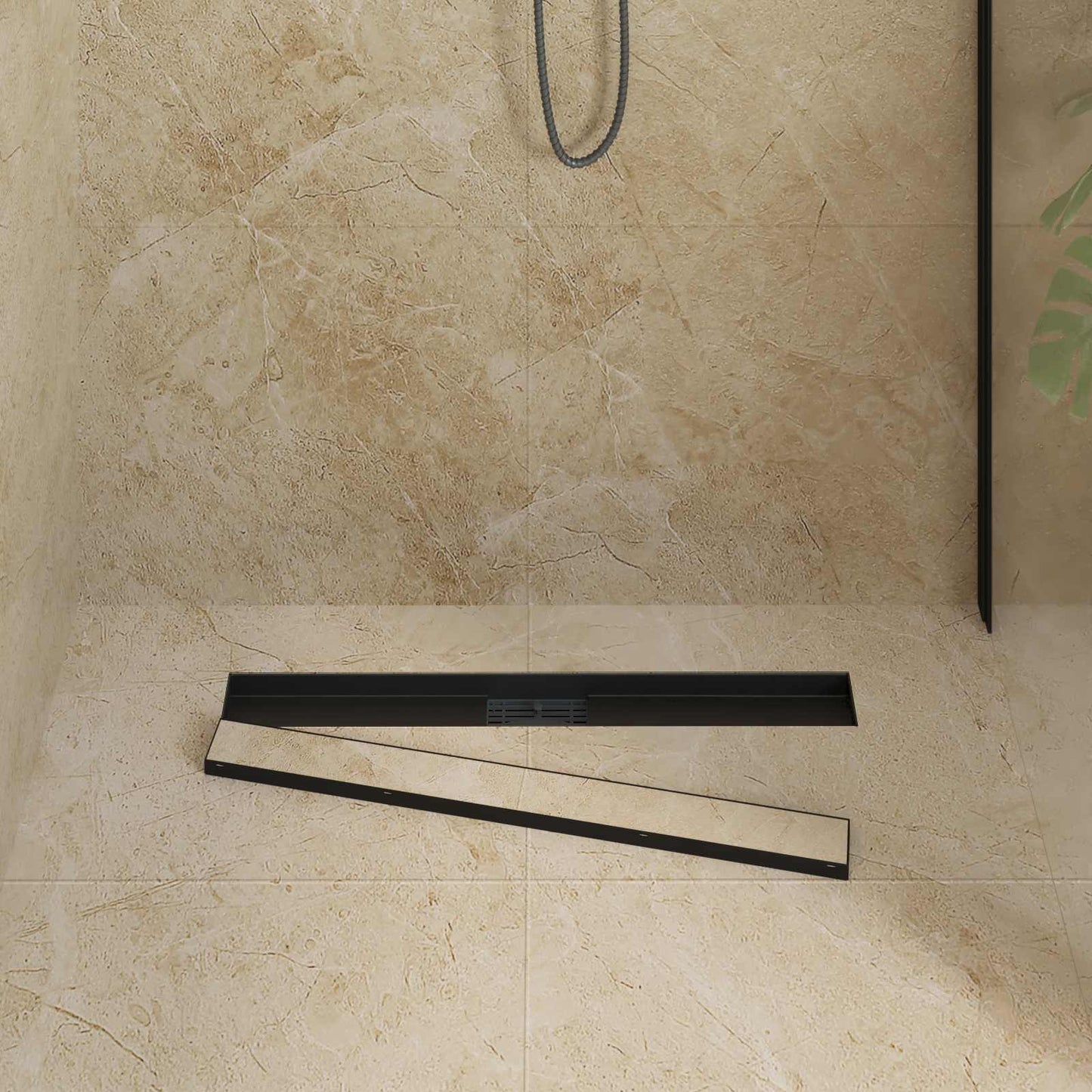 Drenaggio doccia 2 in 1 Nero 80 cm Acciaio Inox 304