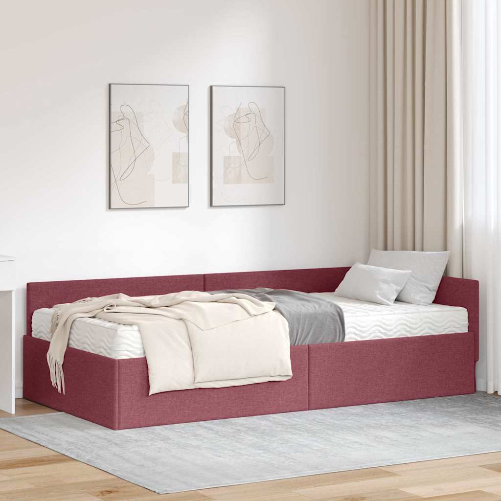 Struttura Letto Angolare con Materasso 2 pcs Rosso Tessuto