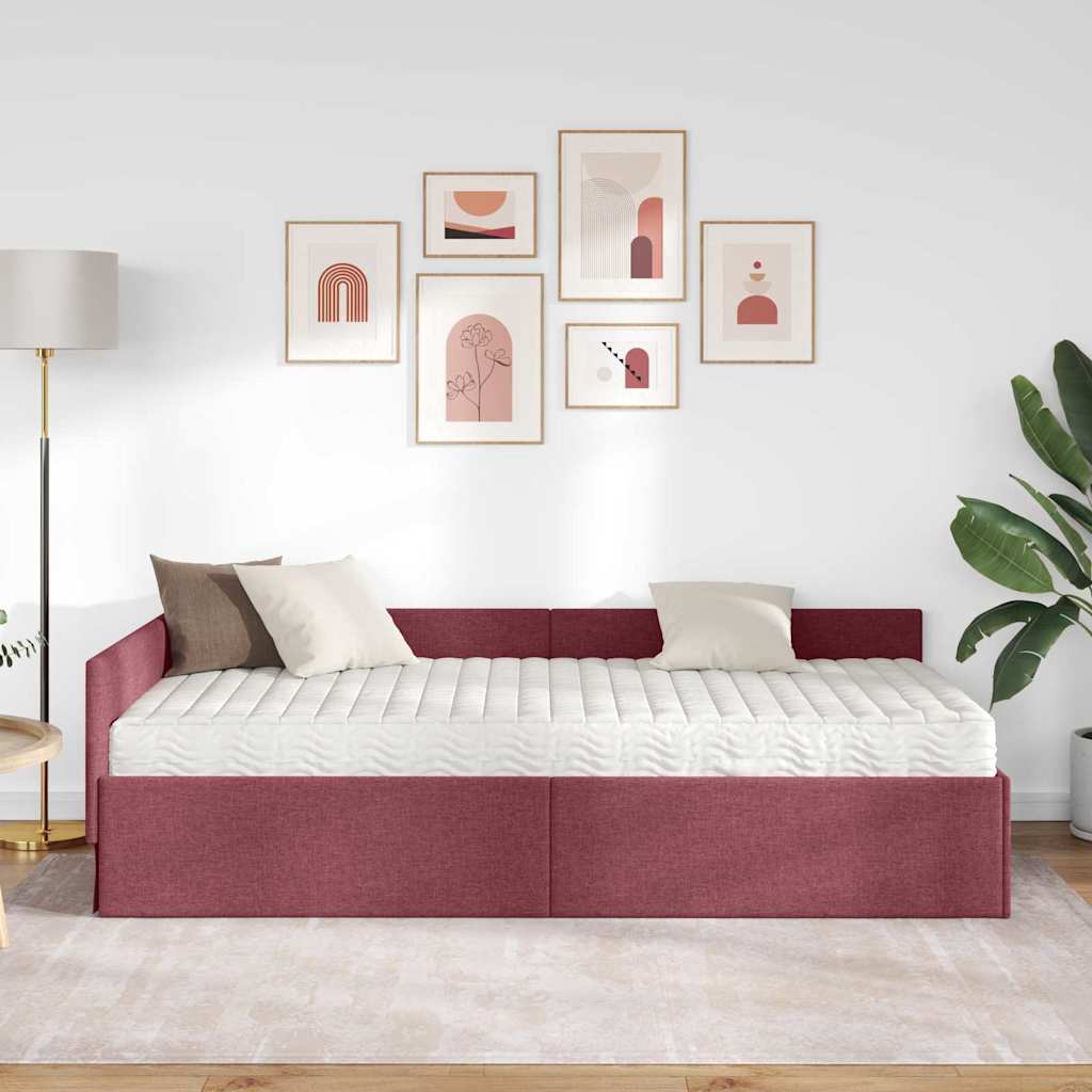 Struttura Letto Angolare con Materasso 2 pcs Grigio Tessuto