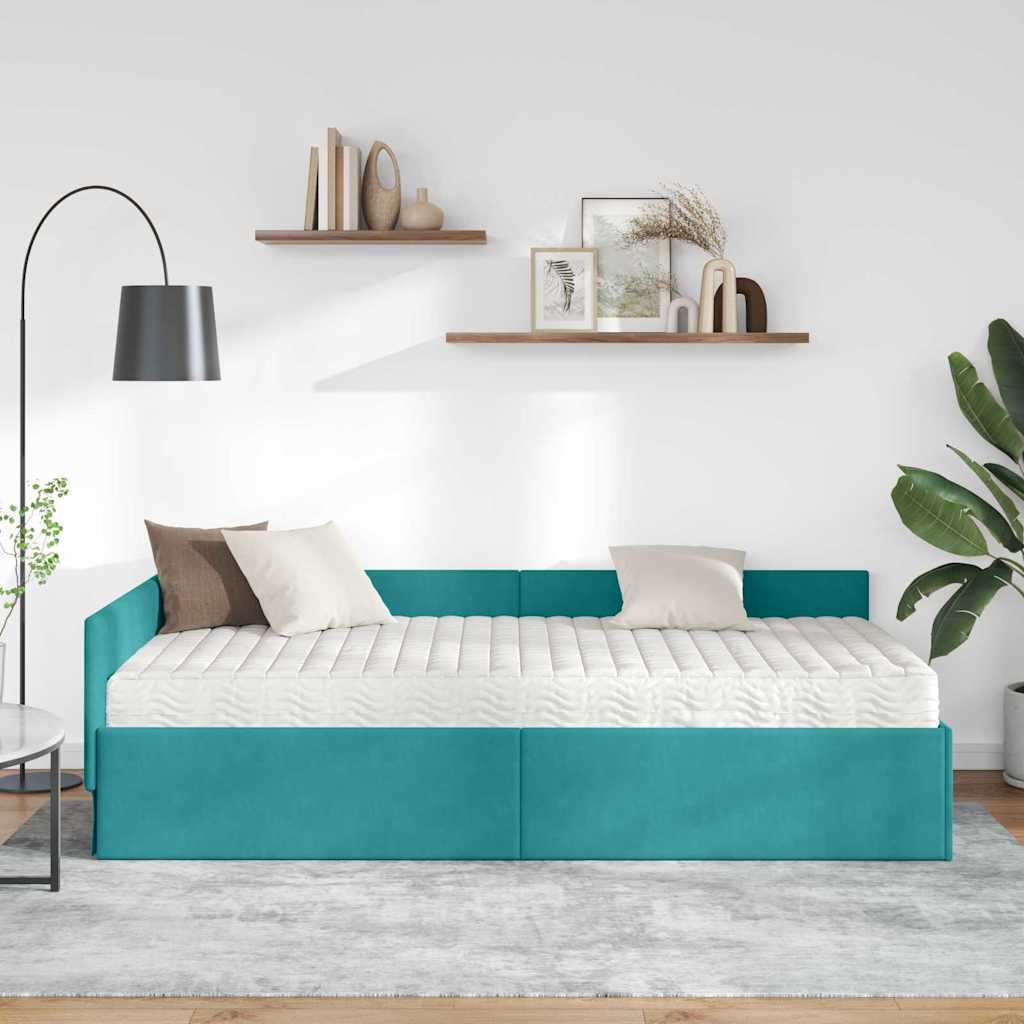 Struttura Letto Angolare con Materasso 2 pcs Turchese Velluto