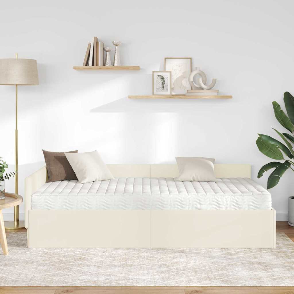 Struttura Letto Angolare con Materasso 2 pcs Crema Velluto