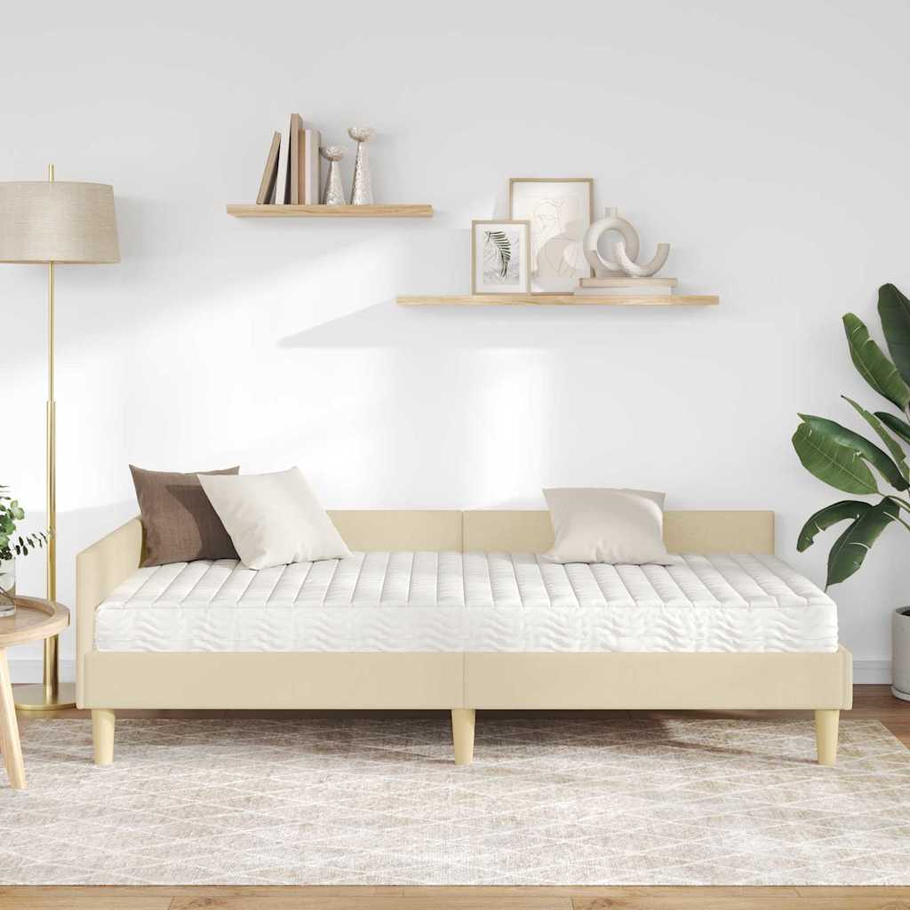 Struttura Letto Angolare con Materasso 2 pcs Crema Tessuto